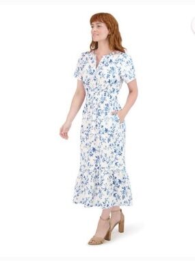 French Connection White & Blue Floral Dress